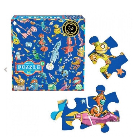 eeBoo Kids Robot Space Jigsaw 64 Piece Puzzle Ages 5+ Best Toy Award 15" x 15" - Picture 2 of 11